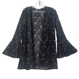 Black Velvet Burnout Floral Kimono Small Sheer Bell Sleeves Goth Romantic New